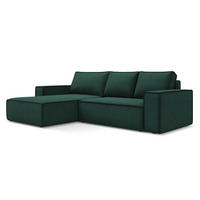 ECKSOFA mit Schlaffunktion Strukturstoff Stoff Grün - Dunkelgrün/Schwarz, Kunststoff/Textil (185/290cm) - Makamii