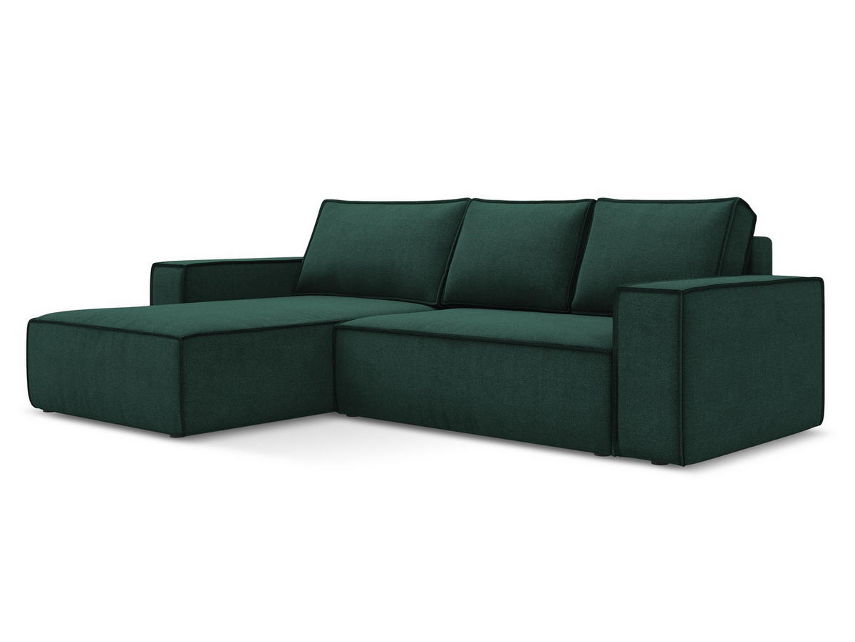 ECKSOFA mit Schlaffunktion Strukturstoff Stoff Grün - Dunkelgrün/Schwarz, Kunststoff/Textil (185/290cm) - Makamii