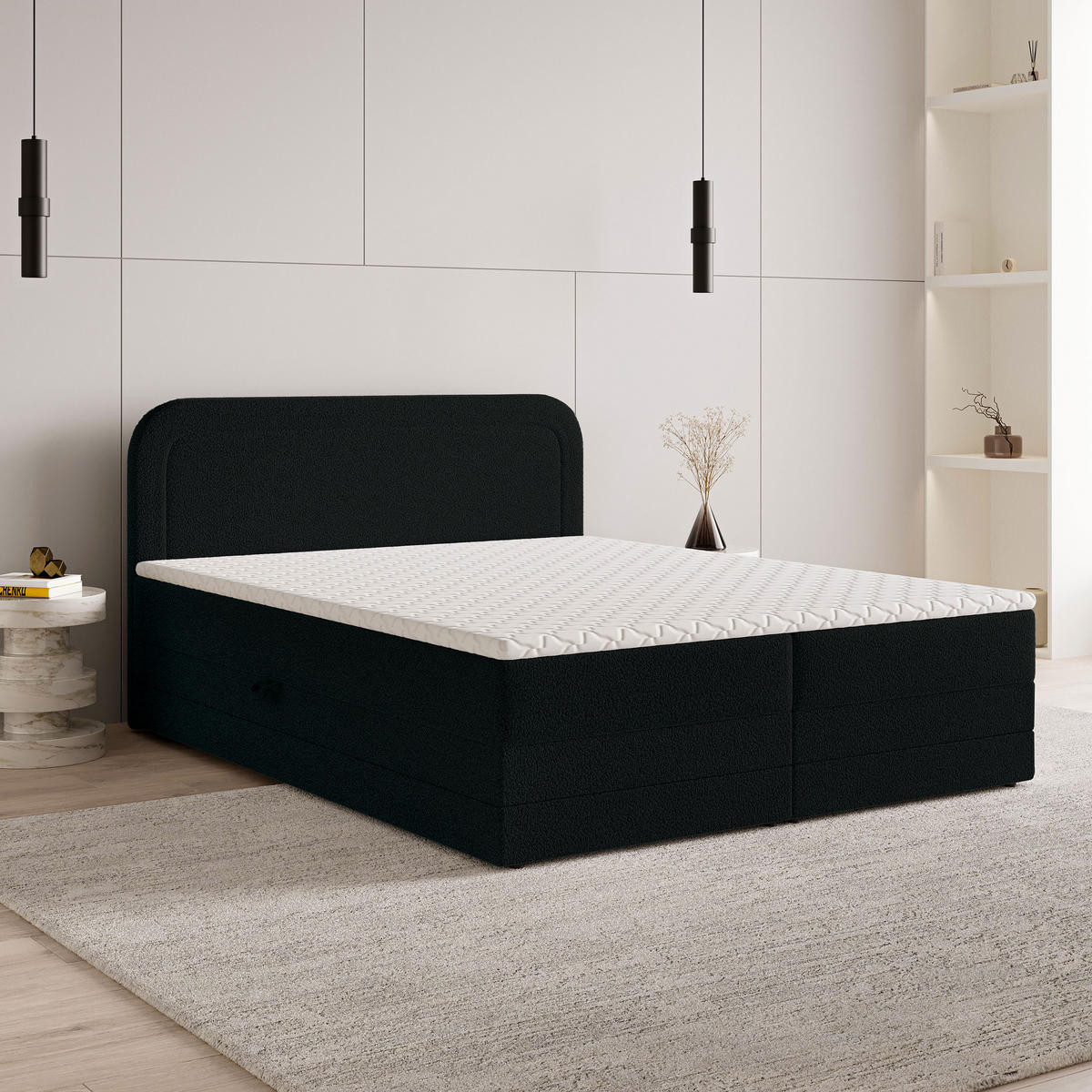 BOXBETT ARMEL 160x200 cm mit Matratze und Topper - Schwarz - Schwarz, Holz (160/200cm) - MASSENO