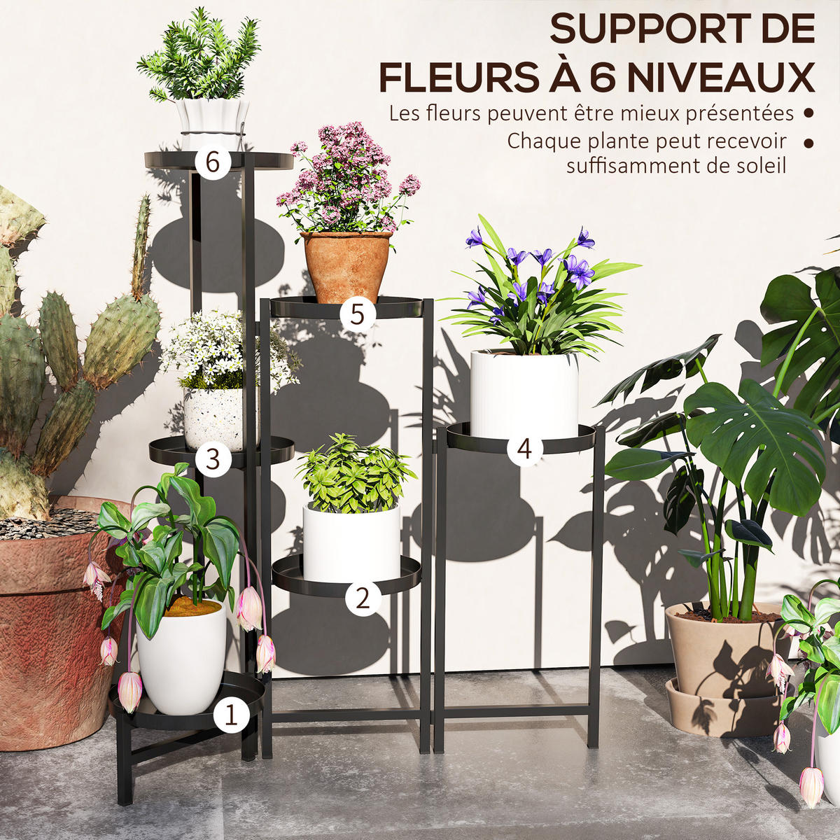 BLUMENTREPPE DE-12175 6-stufig, klappbar, 60/40/80 cm Schwarz - Schwarz, Metall (40/80/60cm) - ComfortXL