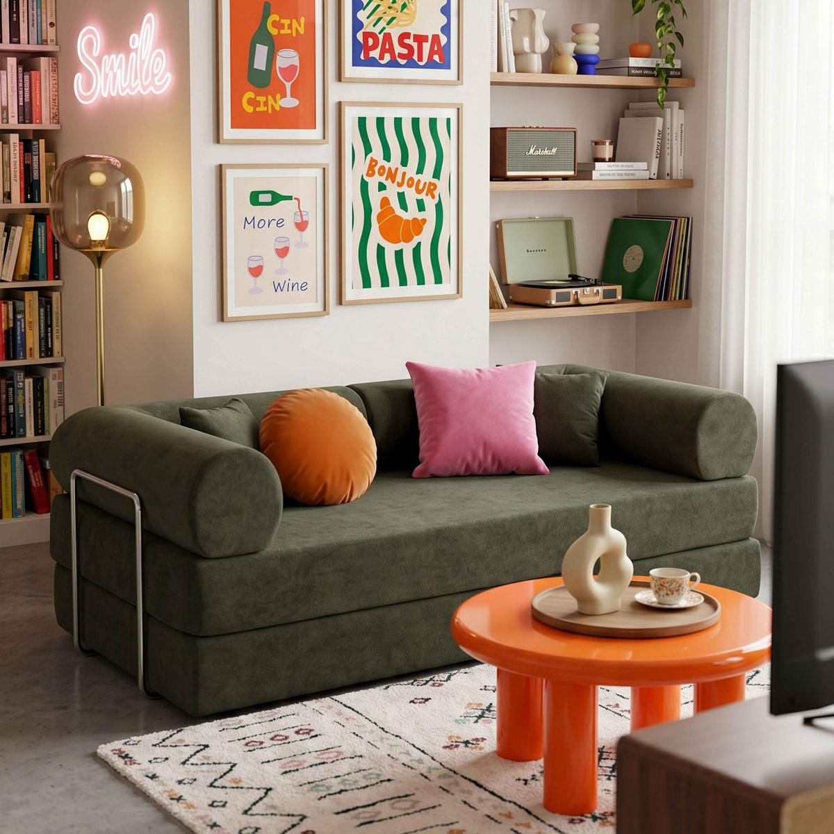 SCHLAFSOFA mit 2 Sitzplätzen, Grün - Grün, Textil (204/67/102cm) - Oviala