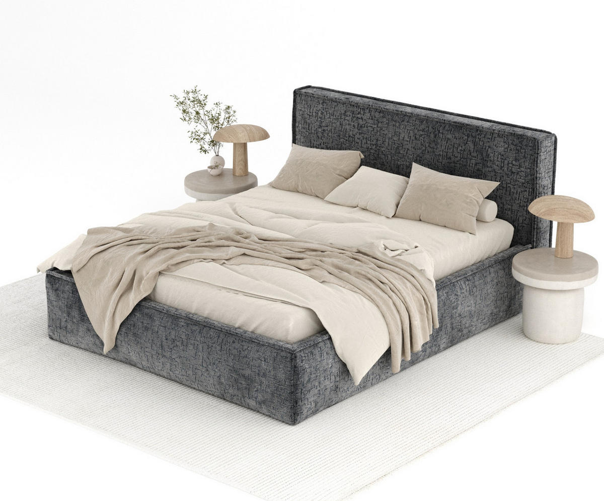POLSTERBETT Lounge Anthrazit 120/200 cm im Chenille-Stoff - Anthrazit/Naturfarben, Holz/Holzwerkstoff (120/200cm) - Maison de Reve