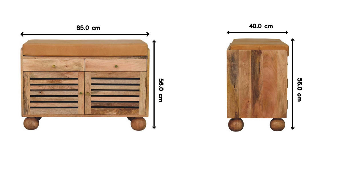 KLOP za čevlje v hrastovem videzu, 2 predala, 4 police, 2 vrati, svetlo rjava - svetlo rjava, les/usnje (85/56/40cm) - Artisan Furniture