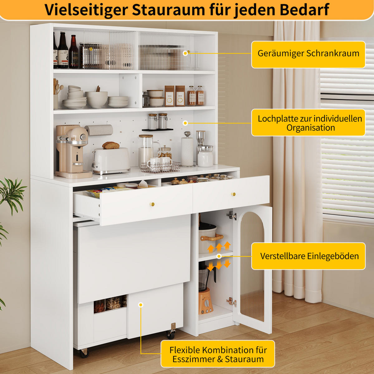 BUFFET 120/180/45 cm Weiß aus MDF mit Hakenleiste - Weiß, Holzwerkstoff (45/180/120cm) - OKMYHOME