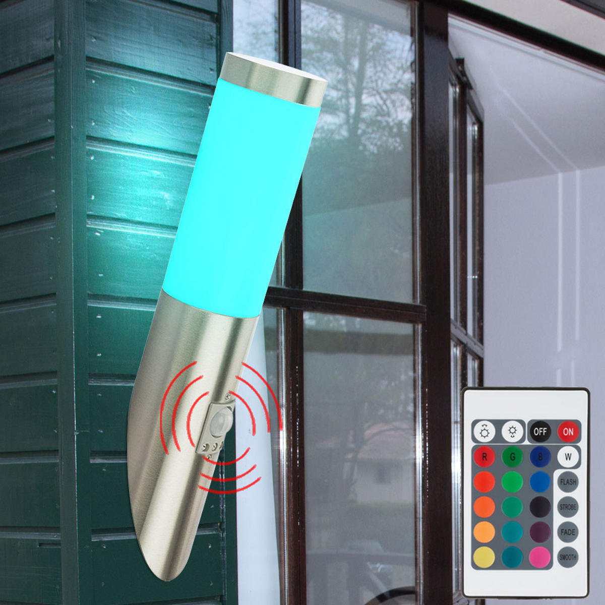 RGB LED AUSSEN-WANDLEUCHTE Edelstahl Silber 3er Set - Silberfarben, Metall (16.6/40/17cm) - Globo Lighting