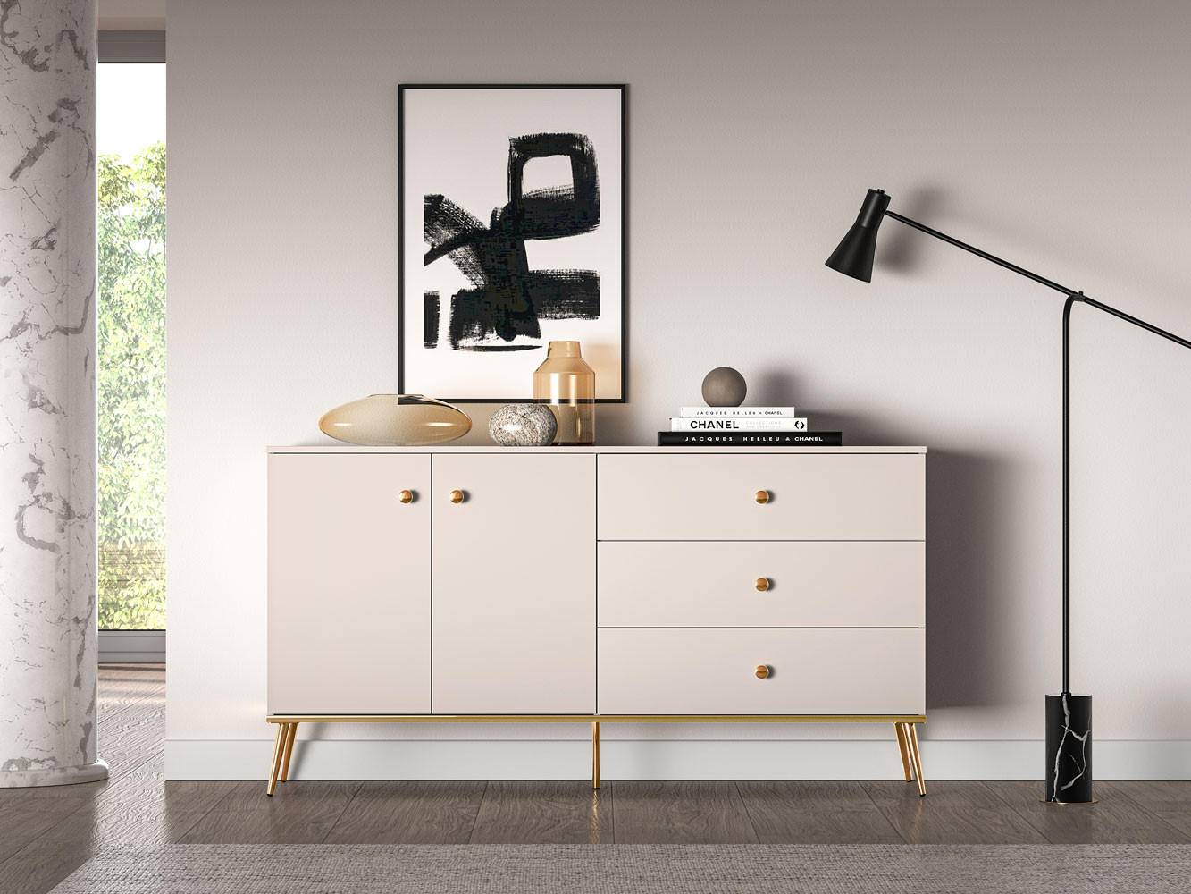 KOMMODE Selgin Kaschmir / Gold 160 / 40 / 85cm - Kaschmir/Goldfarben, Holz/Holzwerkstoff (160/85/40cm) - Feldmann-Wohnen