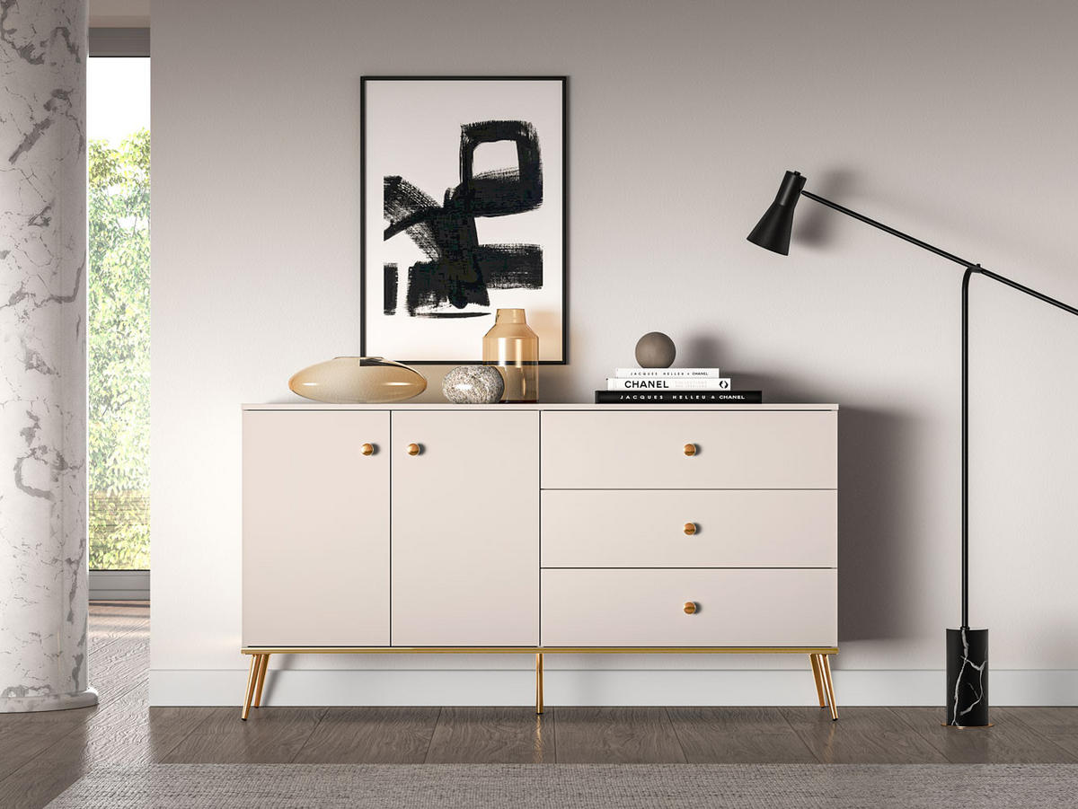 KOMMODE Selgin Kaschmir / Gold 160 / 40 / 85cm - Kaschmir/Goldfarben, Holz/Holzwerkstoff (160/85/40cm) - Feldmann-Wohnen