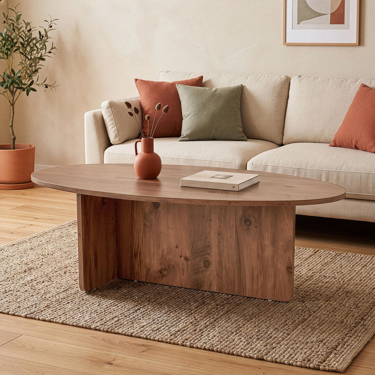 COUCHTISCH mit ovaler Platte L125 cm 65/120/40 cm - Kieferfarben, Holzwerkstoff (70/65/40cm) - Calicosy