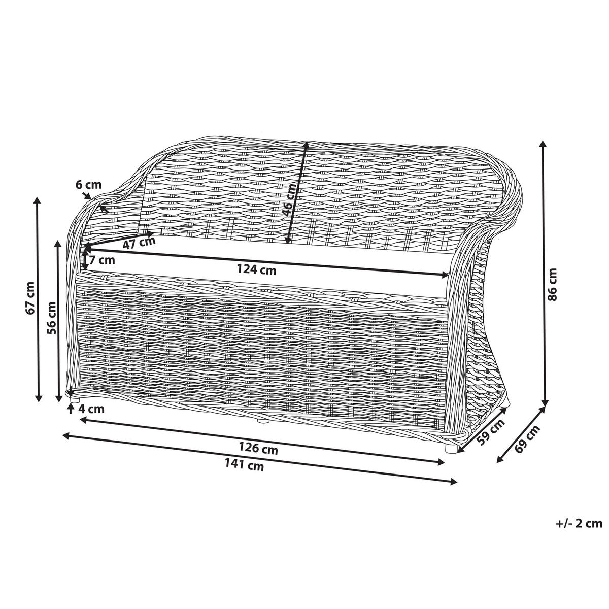 GARTENSOFA 2-Sitzer Naturfarben Susua - Naturfarben/Weiß, Naturmaterialien (141/86/69cm) - Beliani