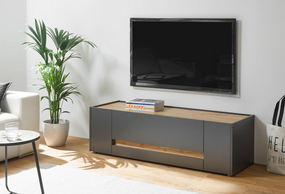 TV-LOWBOARD grau matt, Eiche Wotan 140 cm, TV-Unterteil mit Schubkasten - Eiche Wotan/Grau, Holzwerkstoff/Kunststoff (140/40/45cm) - Furn.Design