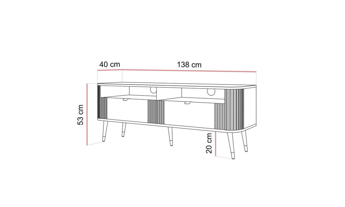TV-SCHRANK YVETTE 138/40/53 cm Kaschmir 2 Schubladen - Kaschmir/Goldfarben, Holzwerkstoff/Metall (138/53/40cm) - Lookway