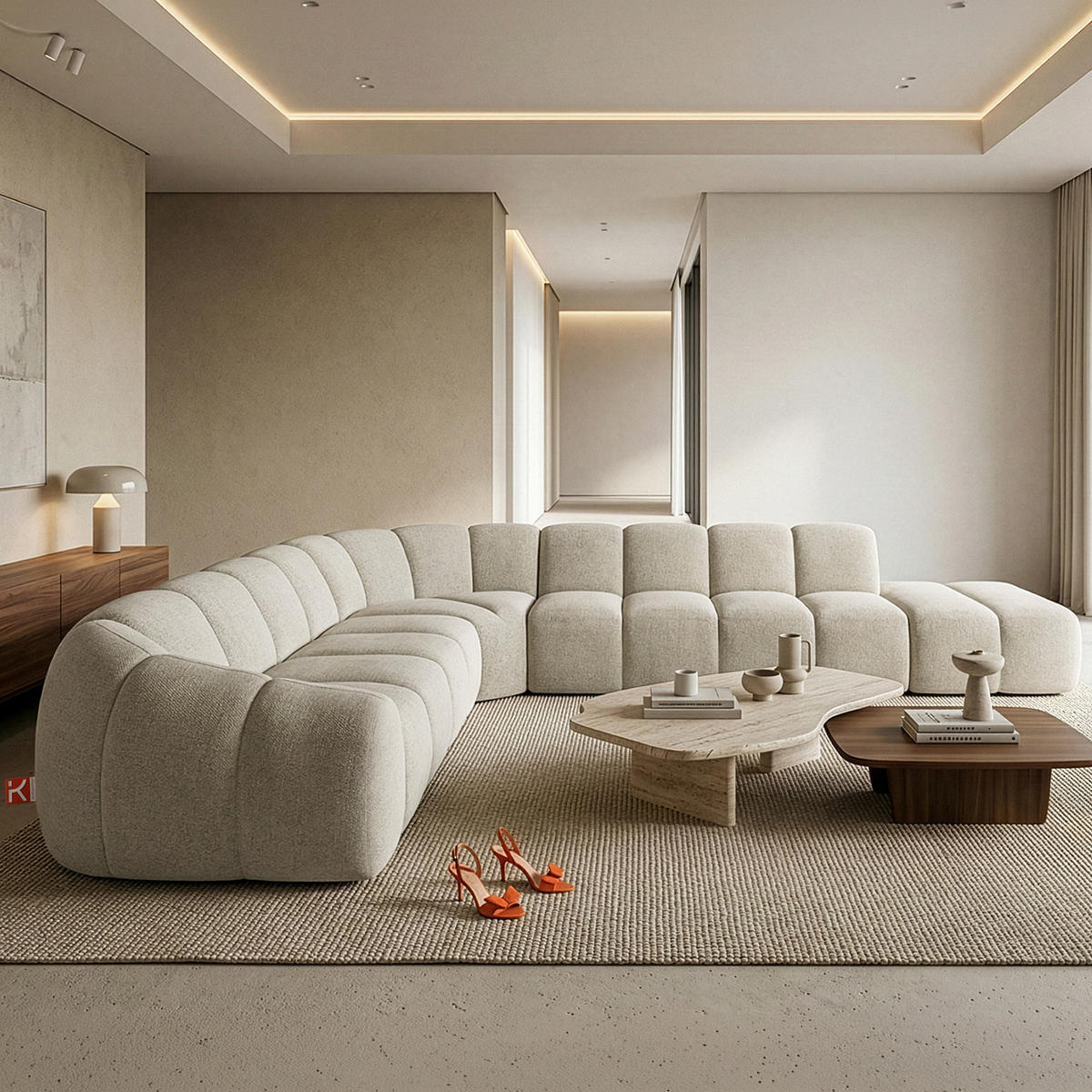 ECKSOFA RECHTS FLAVA, Ecru - Ecru, Holz/Holzwerkstoff (310/354cm) - KONSIMO®
