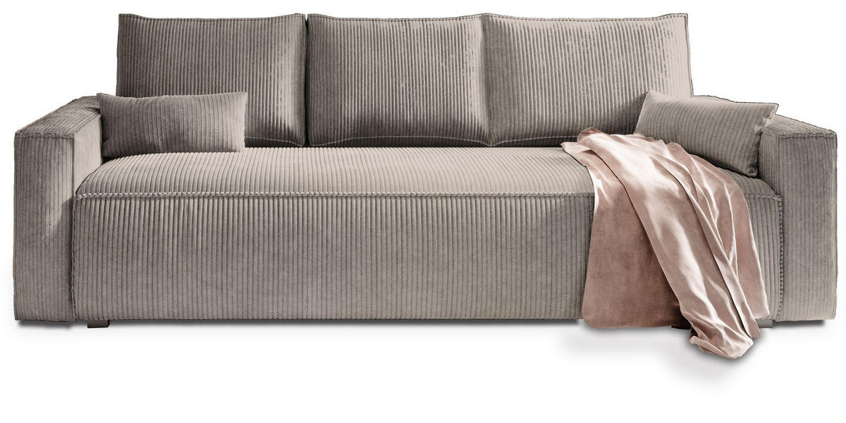 POHOVKA MENI, Manšestrová látka POSO, Béžová - šedá/béžová, kompozitní dřevo/textil (232/83/87cm) - MASSENO