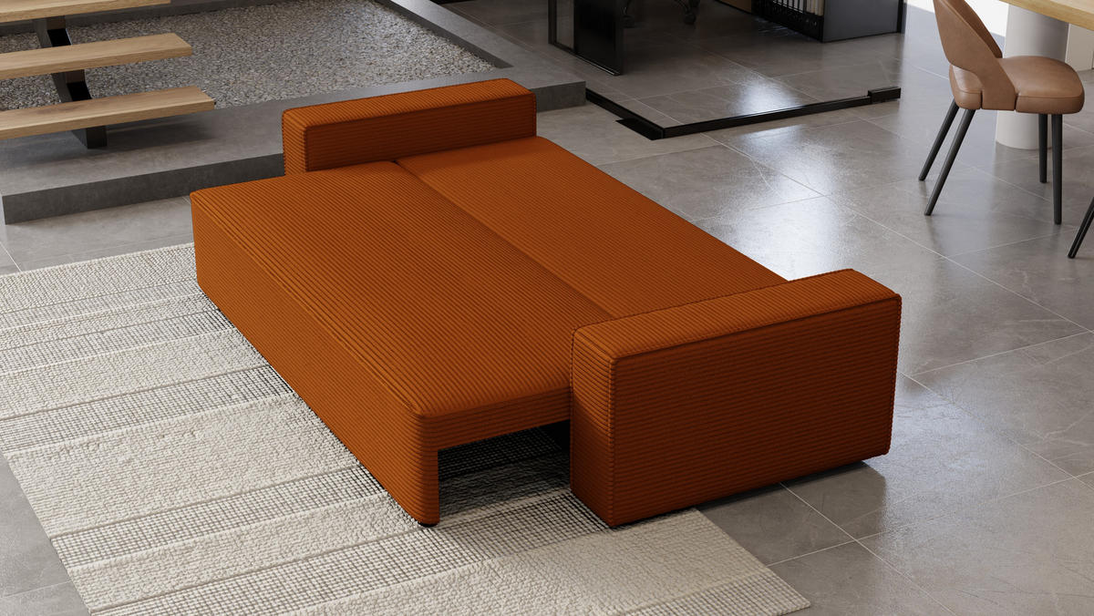 SOFA Vens mit Bettkasten und Schlaffunktion, Cordstoff - Rostfarben, Holzwerkstoff (242/85/95cm)