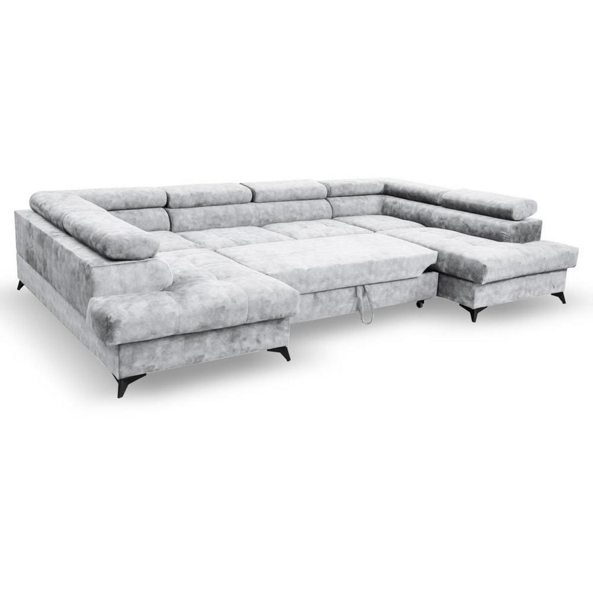 WOHNLANDSCHAFT Sorento U mit Schlaffunktion silber - Silberfarben/Schwarz, Textil/Metall (345/87/205cm) - Beautysofa
