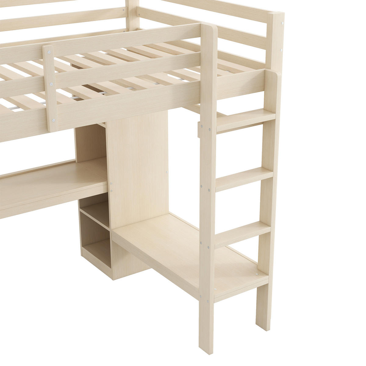 HOCHBETT 140/200 cm in Natur mit Schreibtisch, LED, USB und Regal - Naturfarben, Holzwerkstoff (140/200cm) - STILVORA
