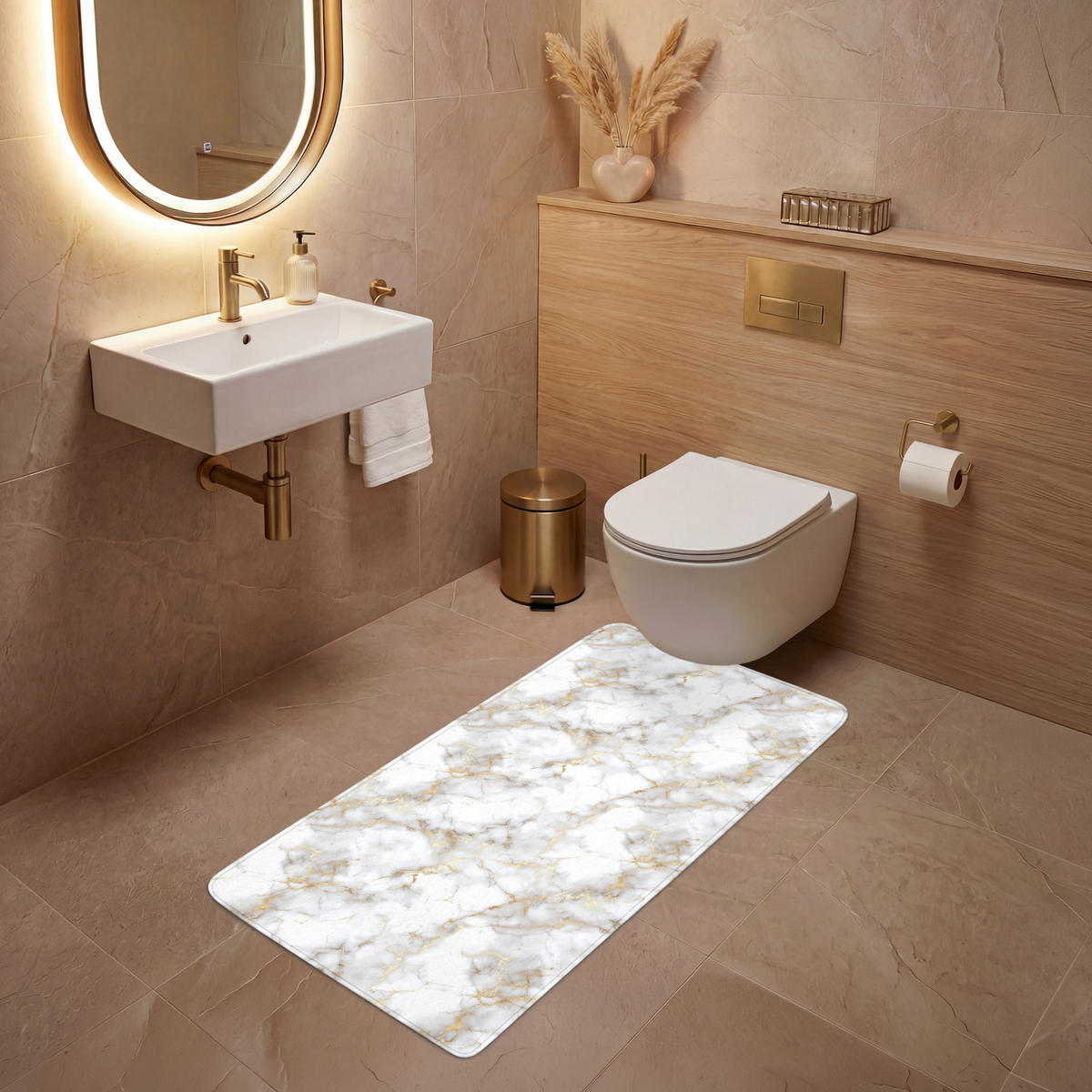 WC PŘEDLOŽKA Zlaté žilky - Mramor - Bílý 60x120 cm - bílá, textil/plast (60/1cm) - OnlyWow
