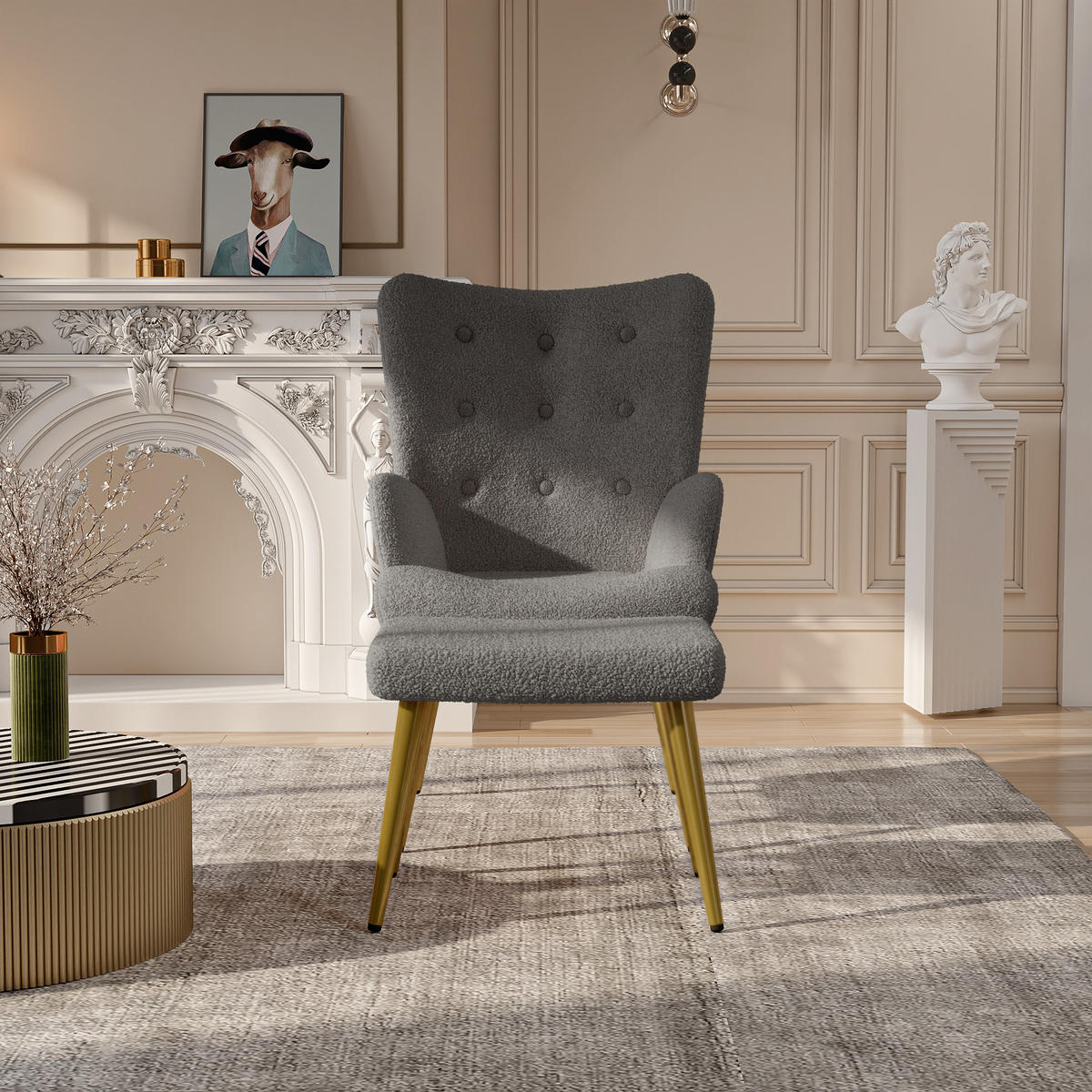 OHRENSESSEL mit Hocker,Dunkelgrau - Dunkelgrau, Metall (53/99.5/68cm)