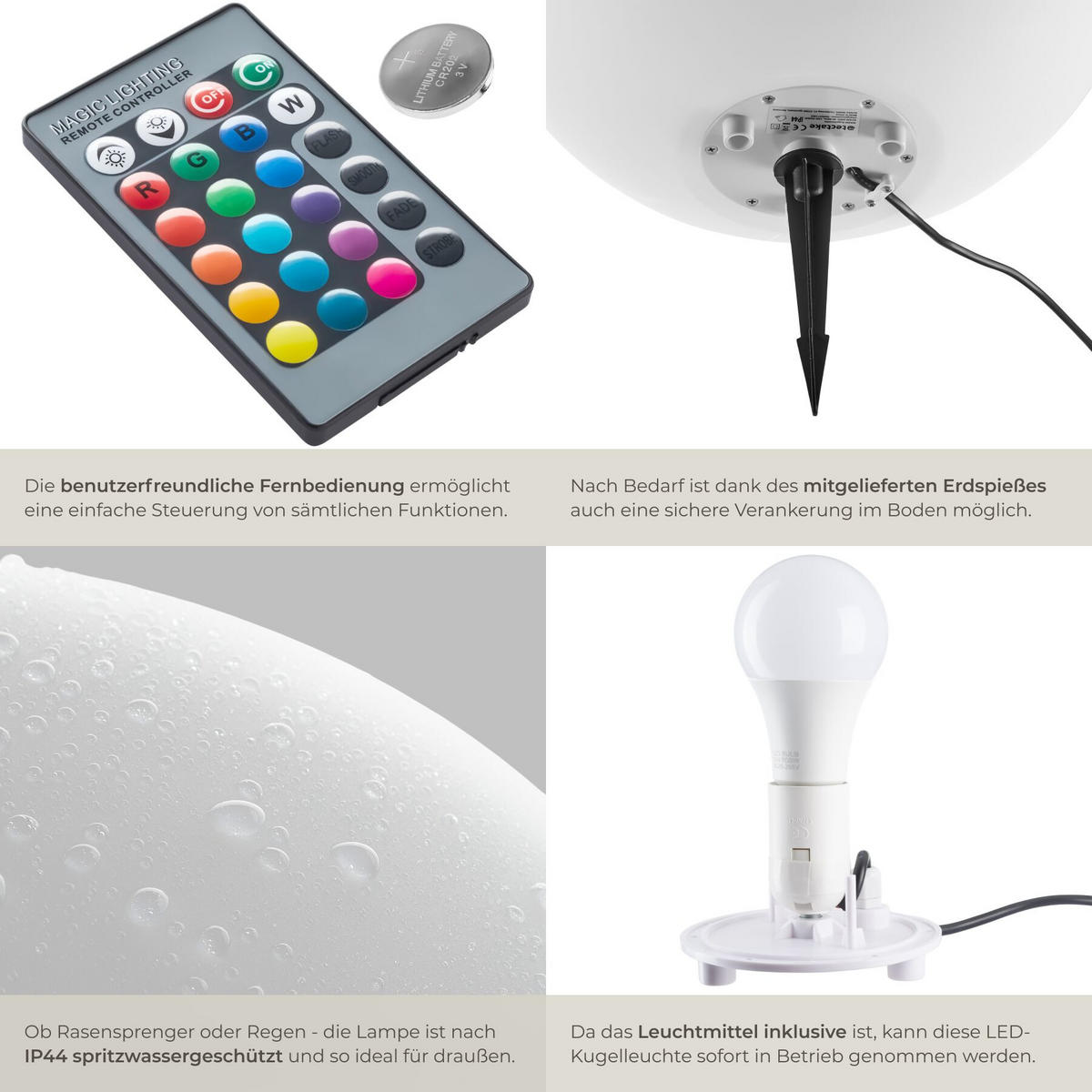 KUGELLEUCHTE Luminous Globe, inklusive Erdspieß, weiß - Weiß, Kunststoff (40/40/40cm) - tectake