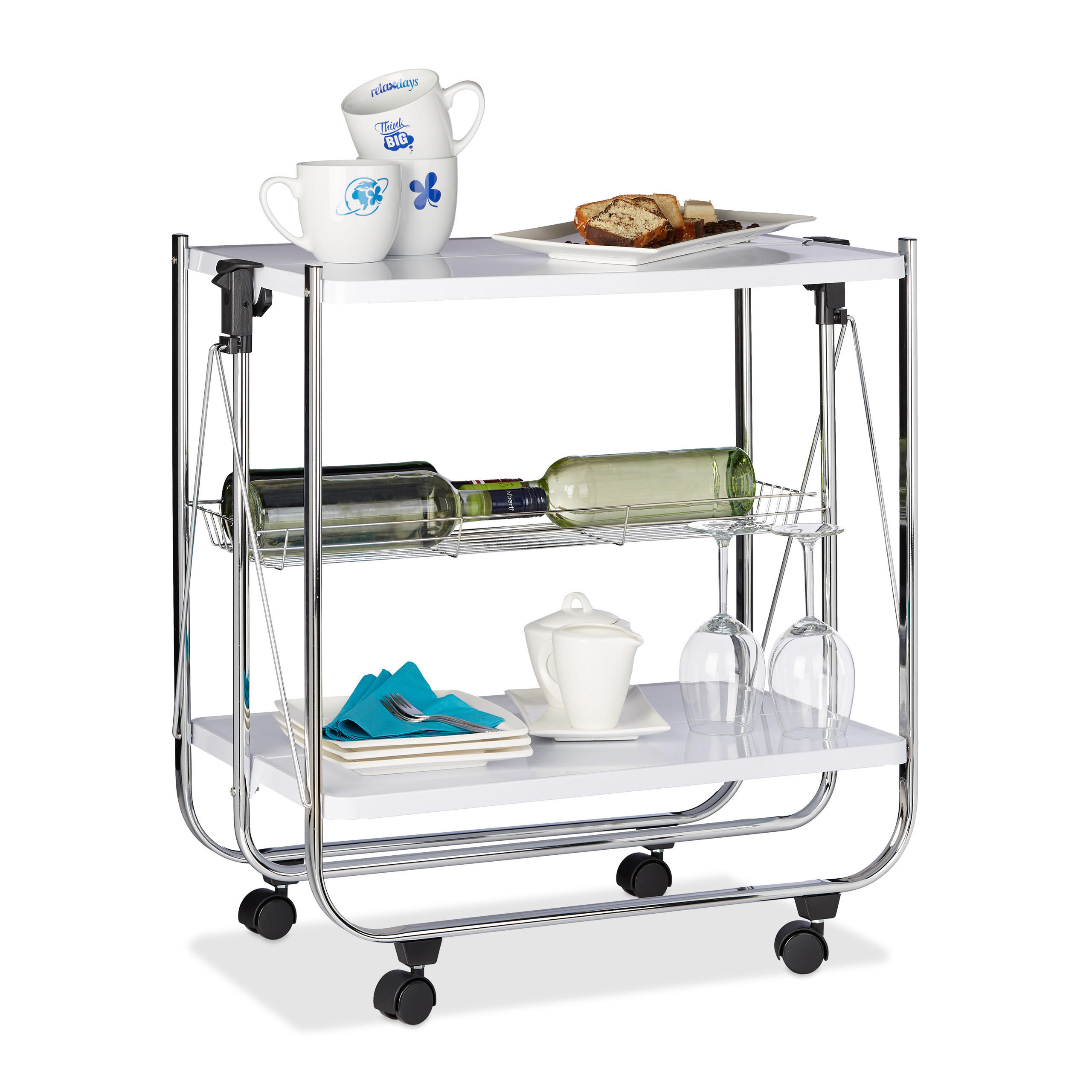 Relaxdays VOZÍK Bílý servírovací skládací kovový 68,5 cm