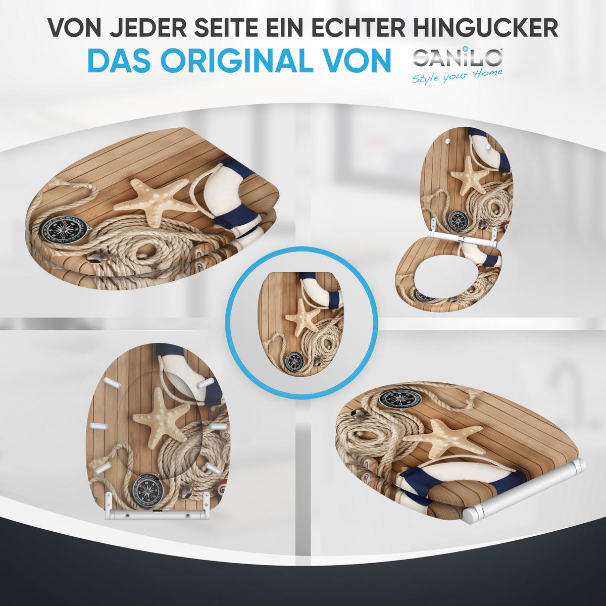 WC-SITZ mit Absenkautomatik & Top Fix Maritime - Braun, Holzwerkstoff (37.7/5.5/48cm) - Sanilo