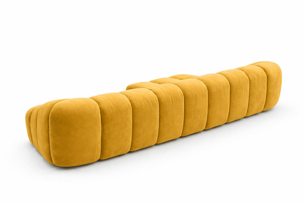 ECKSOFA Modulare L-Form, Veloursstoff Bluvel, Golden, Links, CROISSANT XL - Goldfarben, Holz (340/190cm) - Kaiser Möbel
