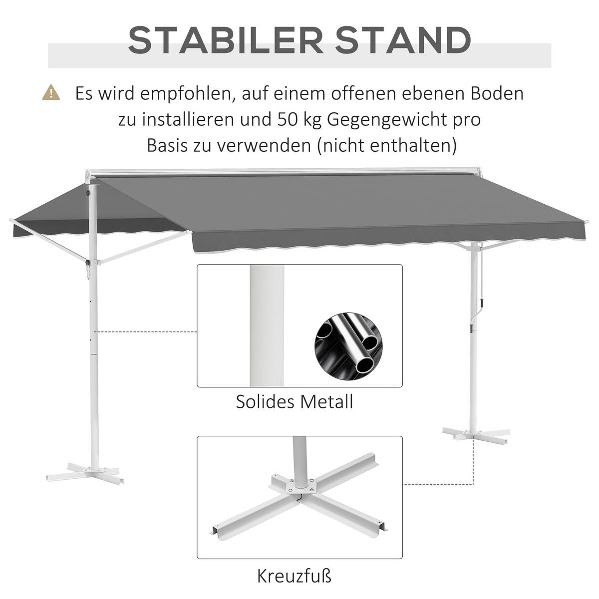 STANDMARKISE, Grau, Metall, Polyester - Grau, Metall (340/255/450cm) - Outsunny