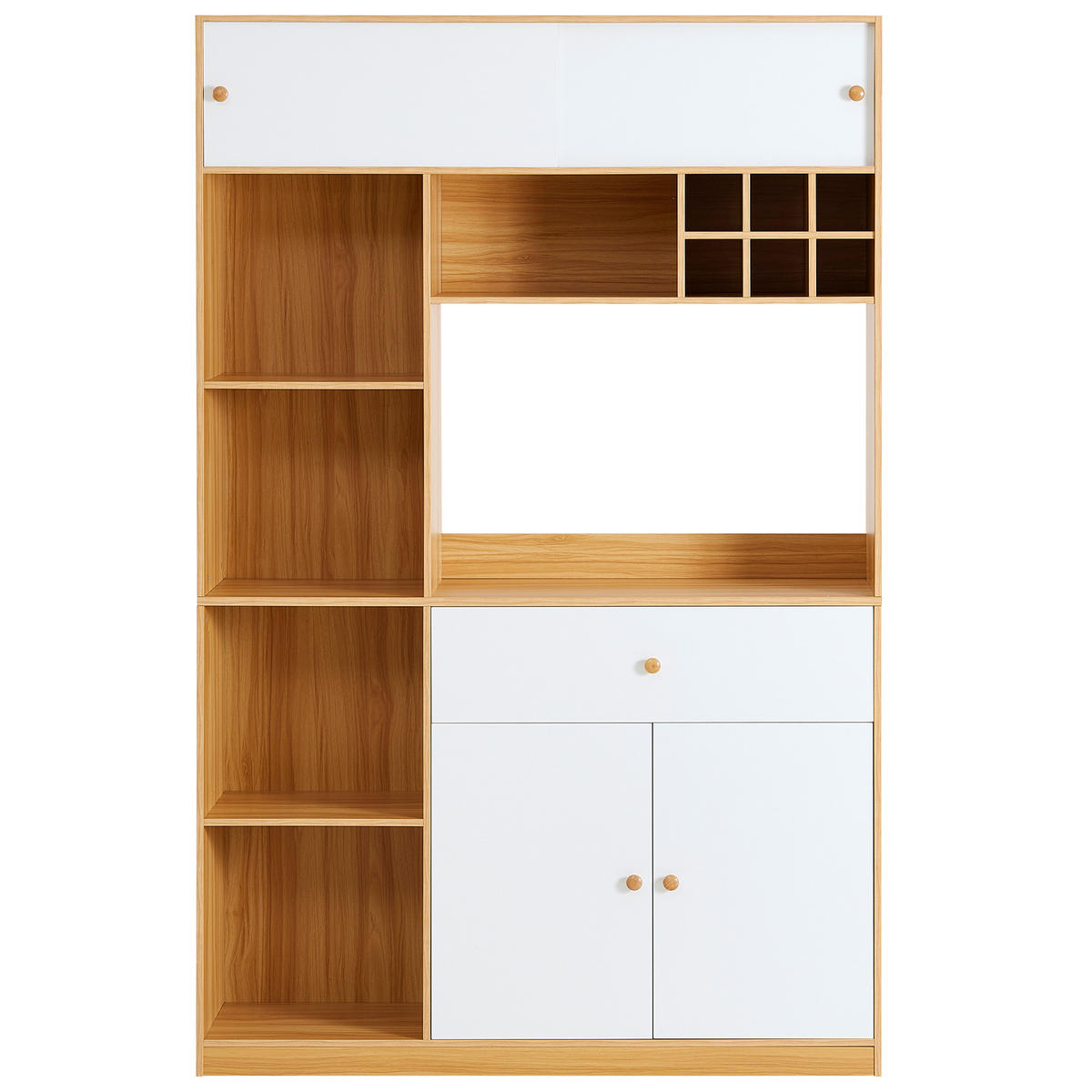 HIGHBOARD mit LED Mikrowellenfach & 3 Türen - Eichefarben, Holzwerkstoff (115/180/35cm) - Urban Meuble