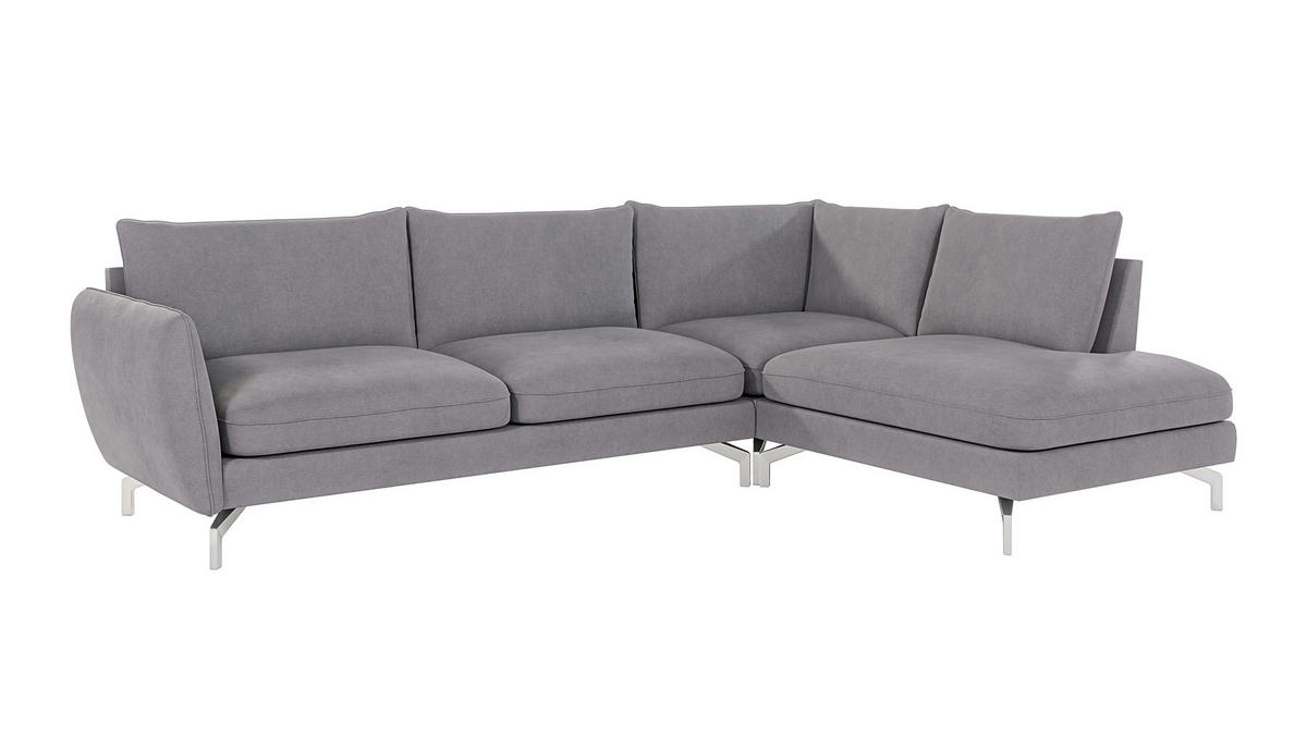 ECKSOFA Elou Grau Microfaser - Chromfarben/Grau, Holz/Textil (277/200cm) - S-Style Möbel