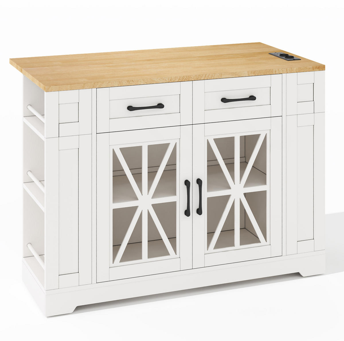 KÜCHENINSEL 120/40(65)/92 cm aus MDF mit Klapptisch und integrierten Steckdosen Weiß/Natur - Weiß, Holzwerkstoff (120/92/65cm) - Modenvie