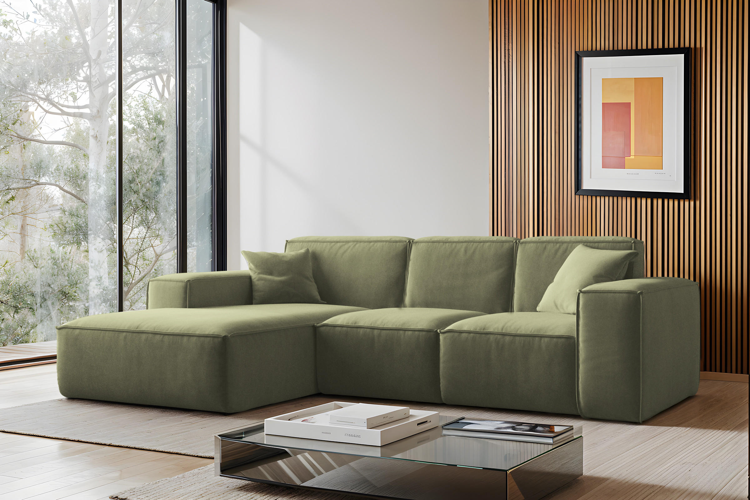 ECKSOFA L-Form Siena Stoff Salvador Olive Links - Olivgrün, Holz (165/266cm) - Kaiser Möbel