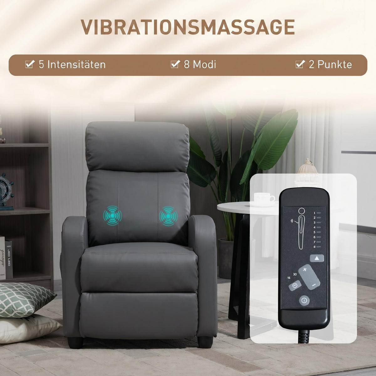 MASSAGESESSEL Kunstleder, Schaumstoff Grau - Schwarz/Grau, Kunststoff (88/98/68cm) - HOMCOM