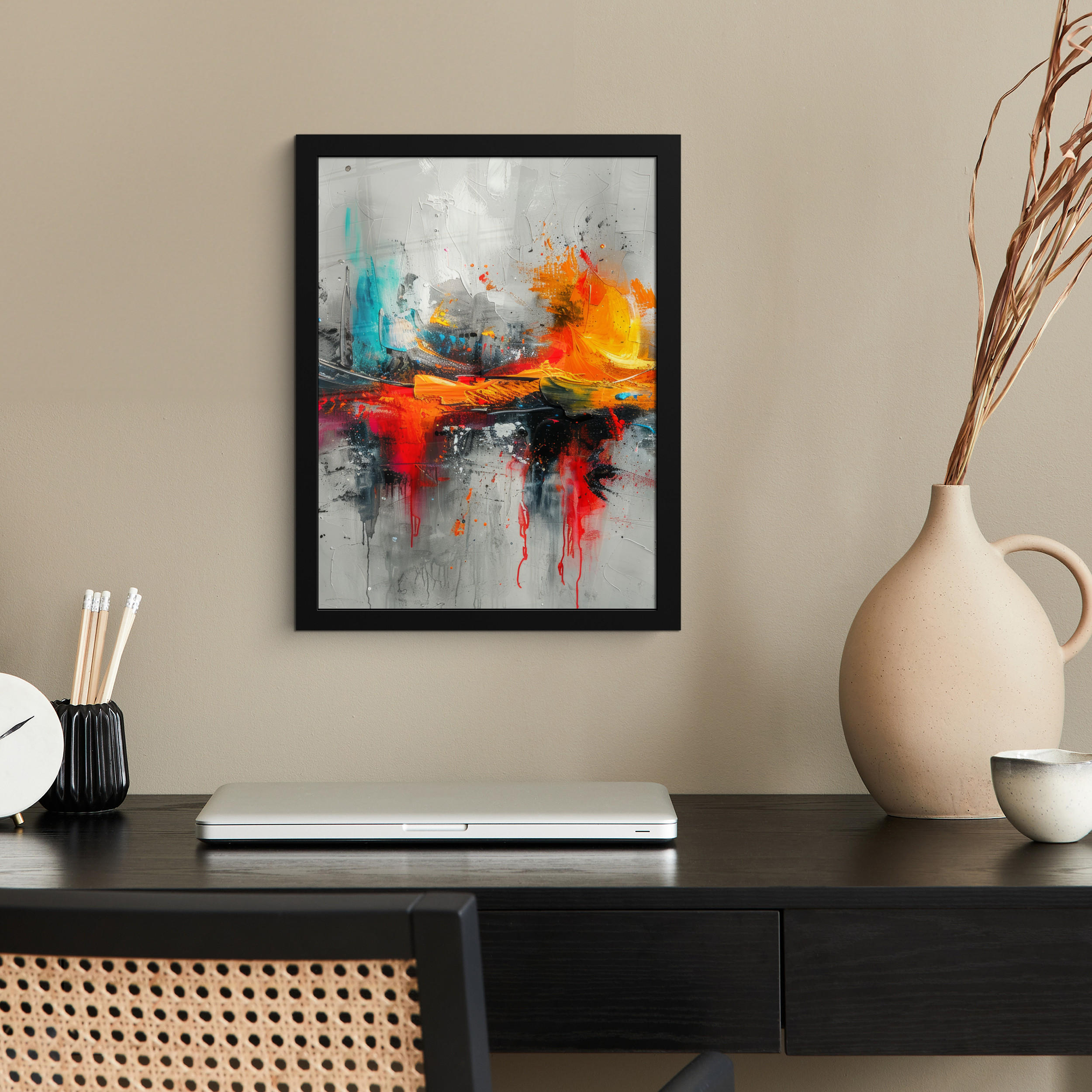 GERAHMTES BILD Moderne Kunst - Orange - Grau - Abstrakt 30x40 cm - Hellgrau, Papier (30/40cm) - MuchoWow