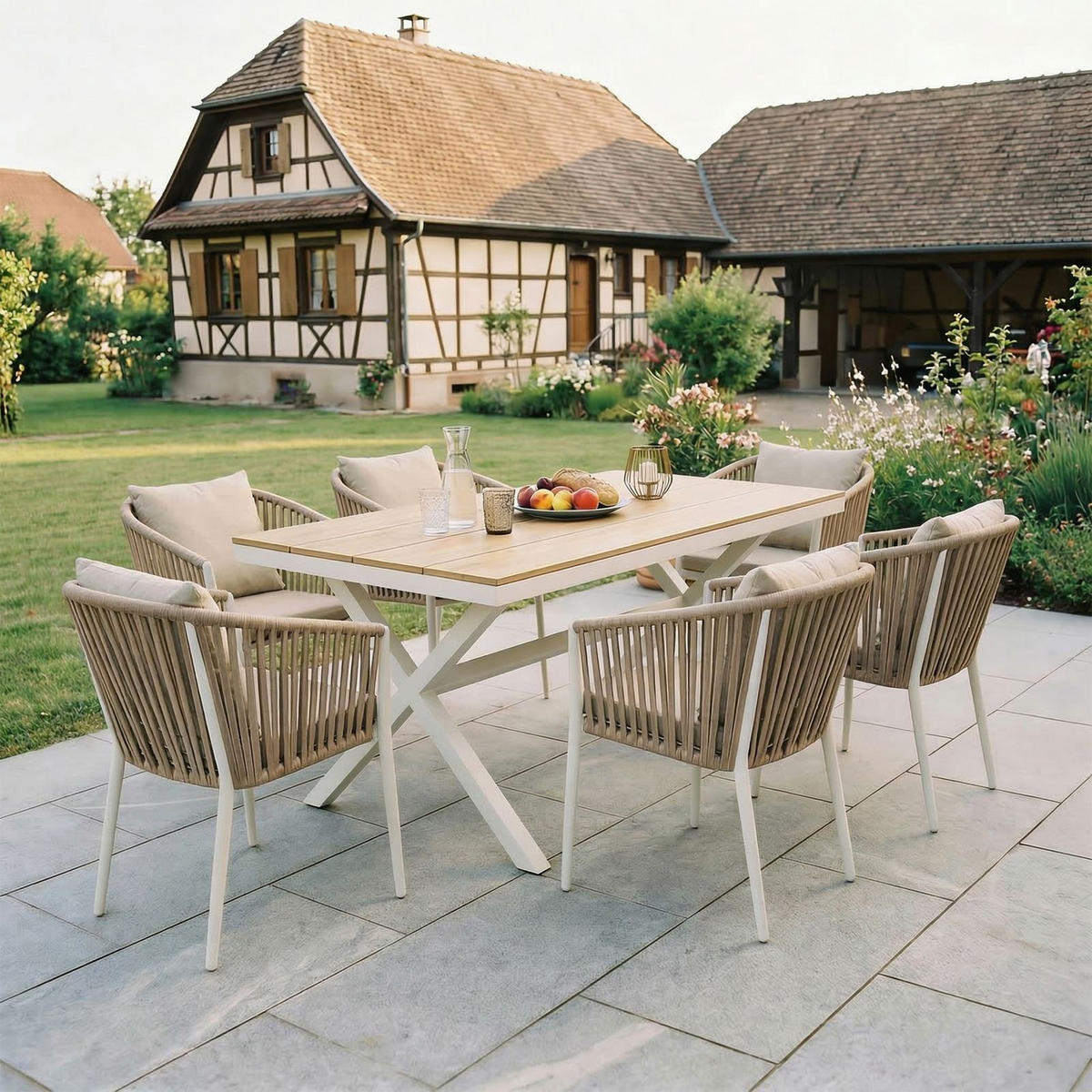 GARTENMÖBEL SET ISOLA 7er Set beige, weiß - Beige, Metall - IDIMEX
