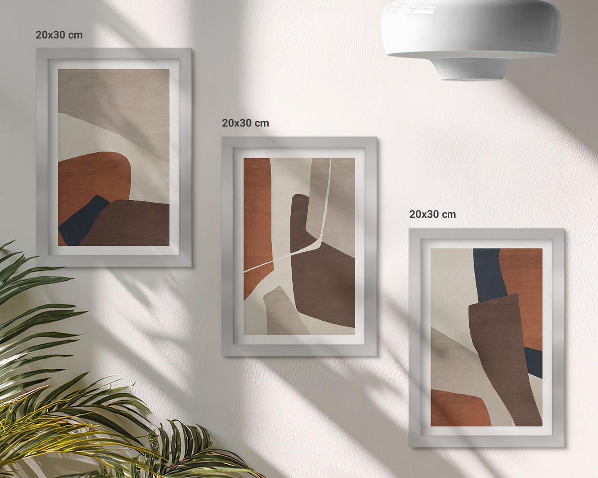 BILDER SET 3er Set - 20x30 cm Silberner Rahmen - Abstrakte moderne Strukturen - Silberfarben, Kunststoff (20/30cm) - TULUP