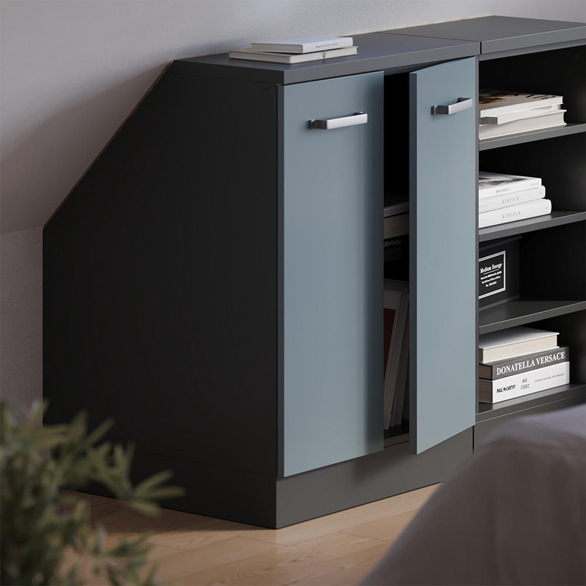POŠEVNA OMARA Rion Modro-siva 60 x 81.6 cm z 2 vrati, korpus omare globina 60 cm - antracit/modrosiva, leseni material (60/83.8/60cm) - Vicco