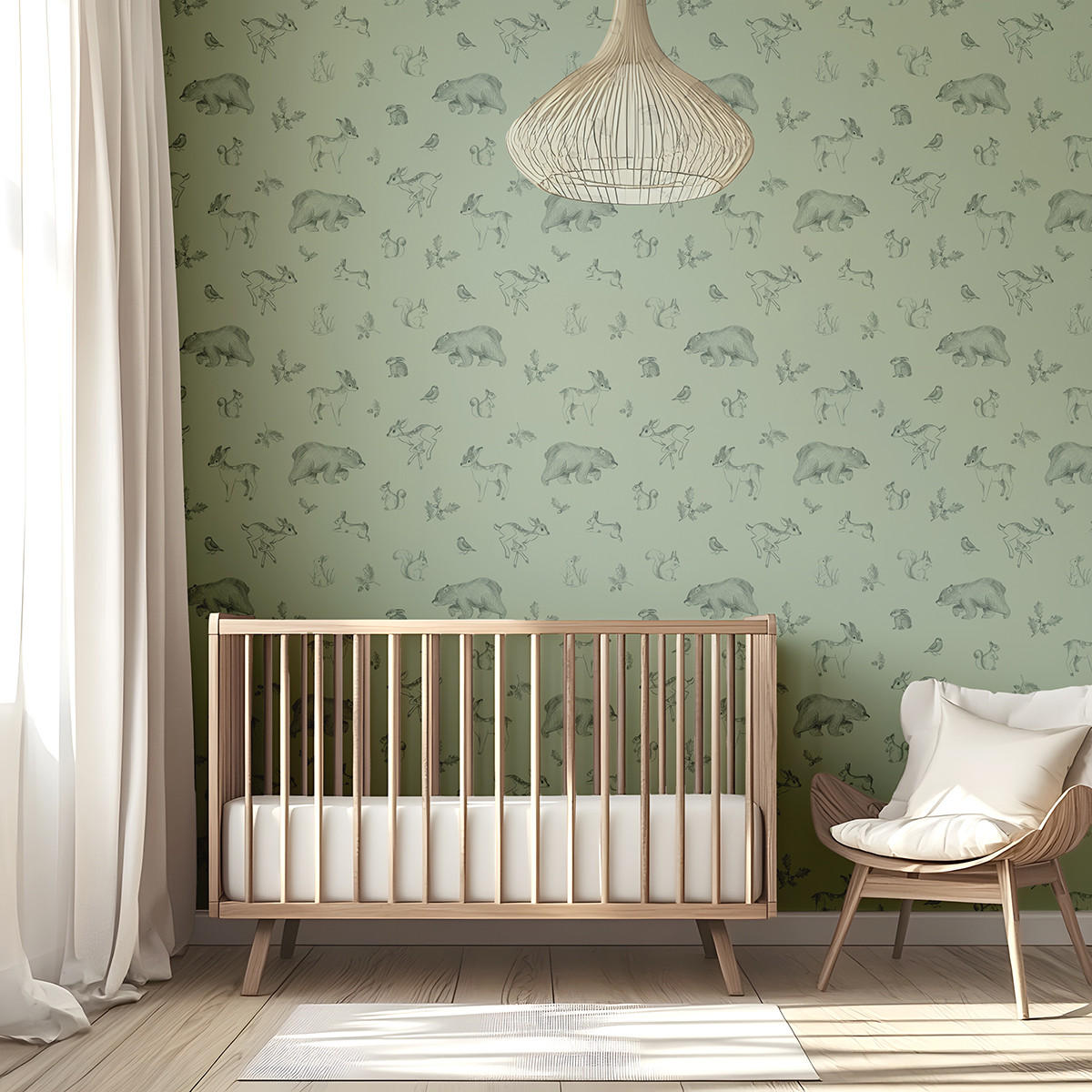 VLIESTAPETE Natural, Waldtiere 50 cm x 10 m Salbeigrün - Salbeigrün/Grün, Papier (1000/50cm) - Lilipinso