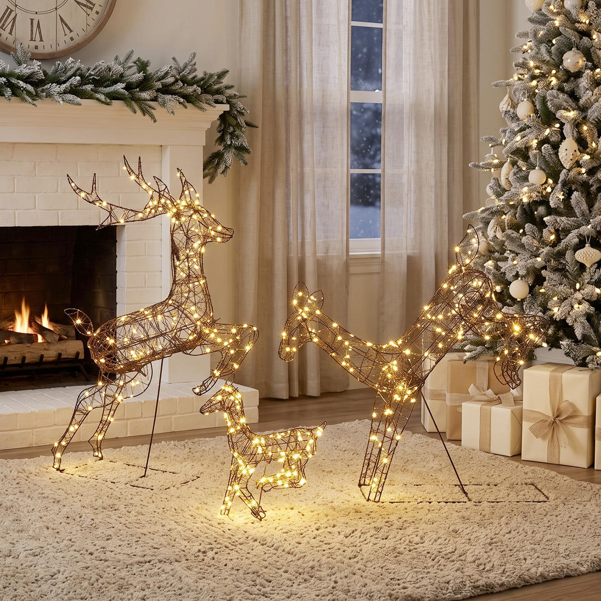 BELEUCHTETE Weihnachts-Rehe aus Metallgeflecht Braun 75.0/25.0/120.0cm - Braun, Metall (25/120/75cm)