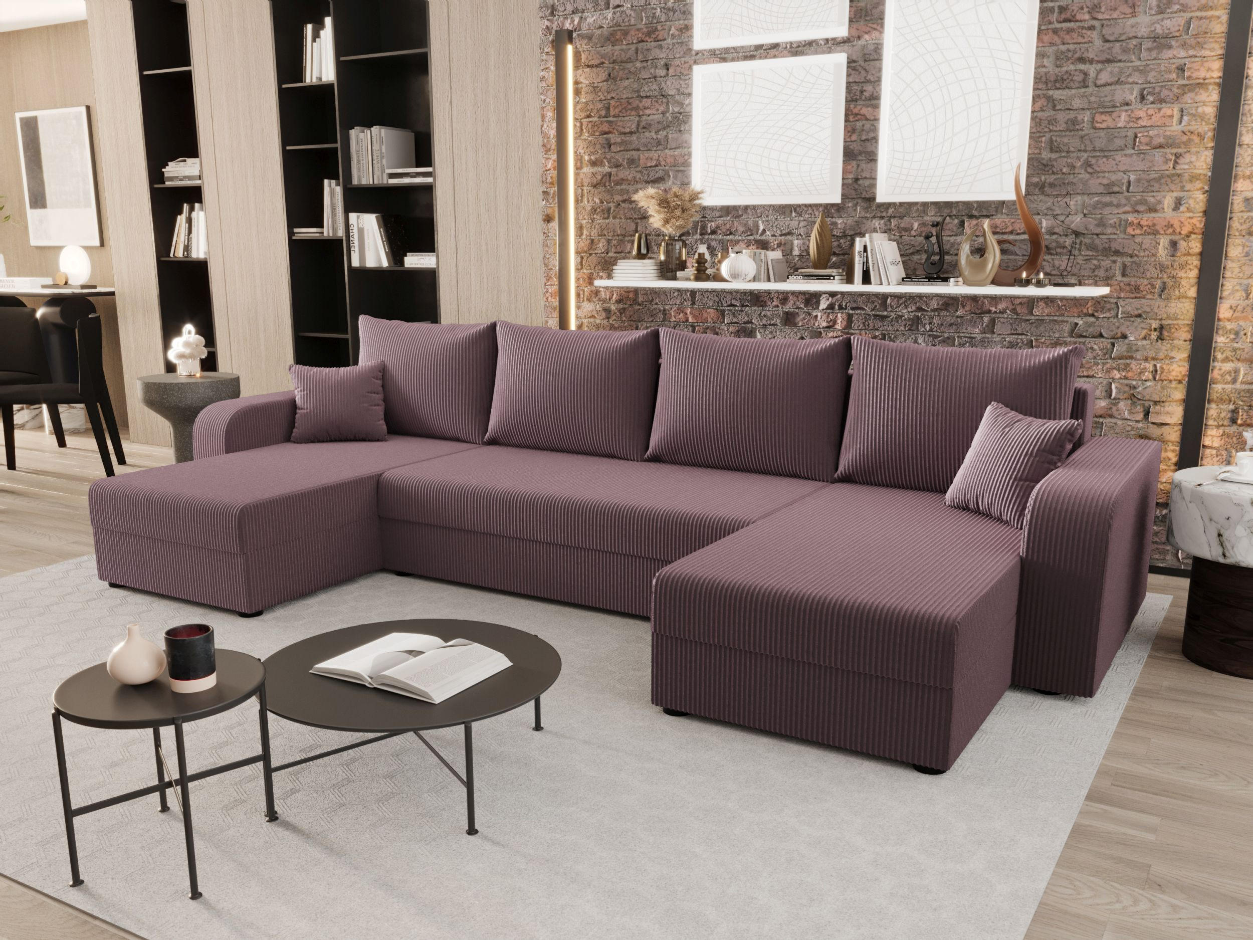 WOHNLANDSCHAFT HEWLET U BIS Zoom 17 mit Schlaffunktion - Dunkelrosa, Textil (305/90/140cm) - Bedante