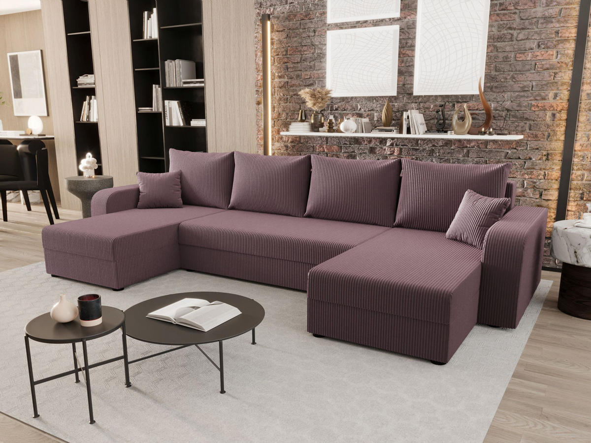 WOHNLANDSCHAFT HEWLET U BIS Zoom 17 mit Schlaffunktion - Dunkelrosa, Textil (305/90/140cm) - Bedante