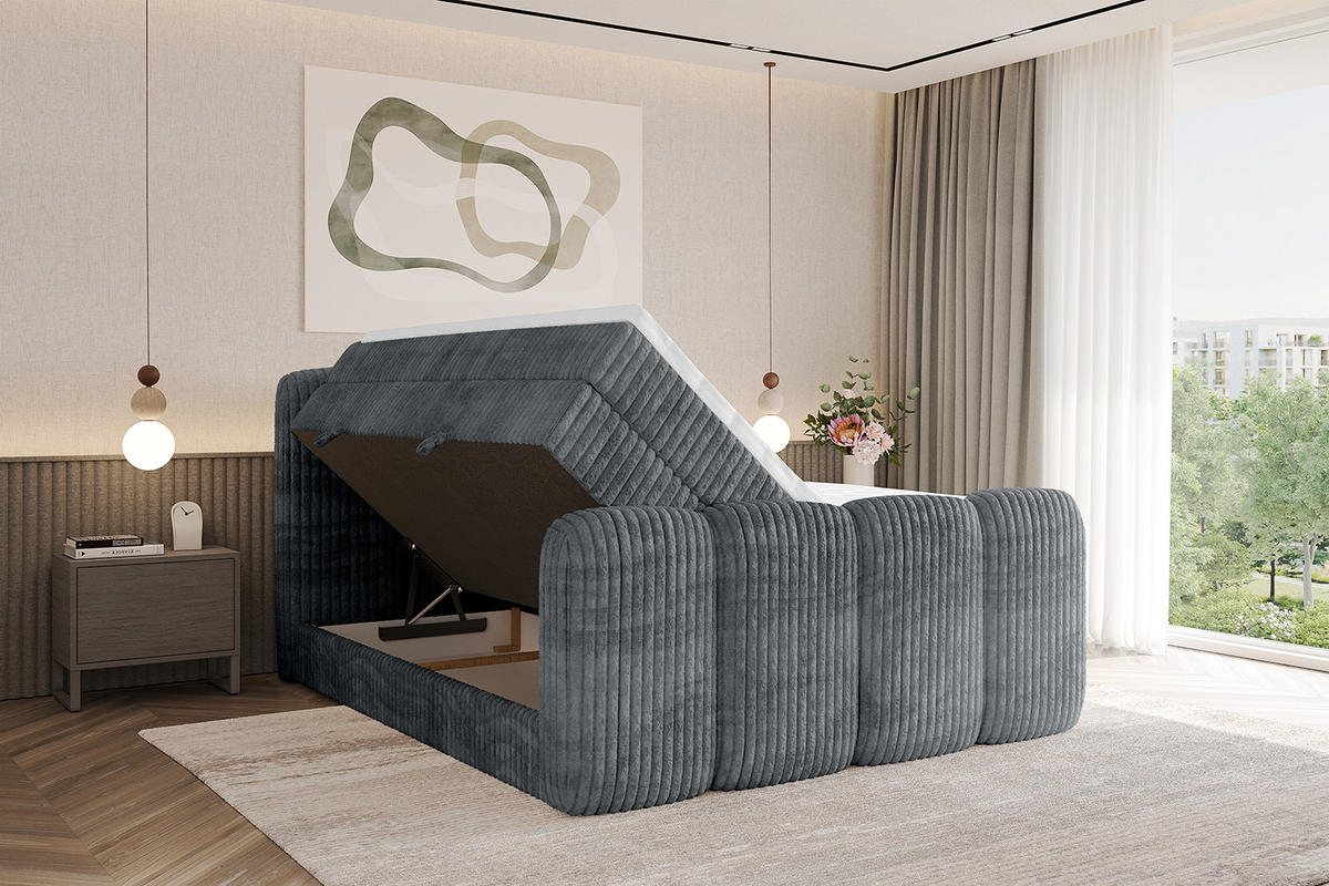 BOXBETT mit Matratze H3|H4 und Lattenrost - NINA-Z KING - 180x200 cm - Dunkelgrau - Schieferfarben, Holzwerkstoff (180/200cm)