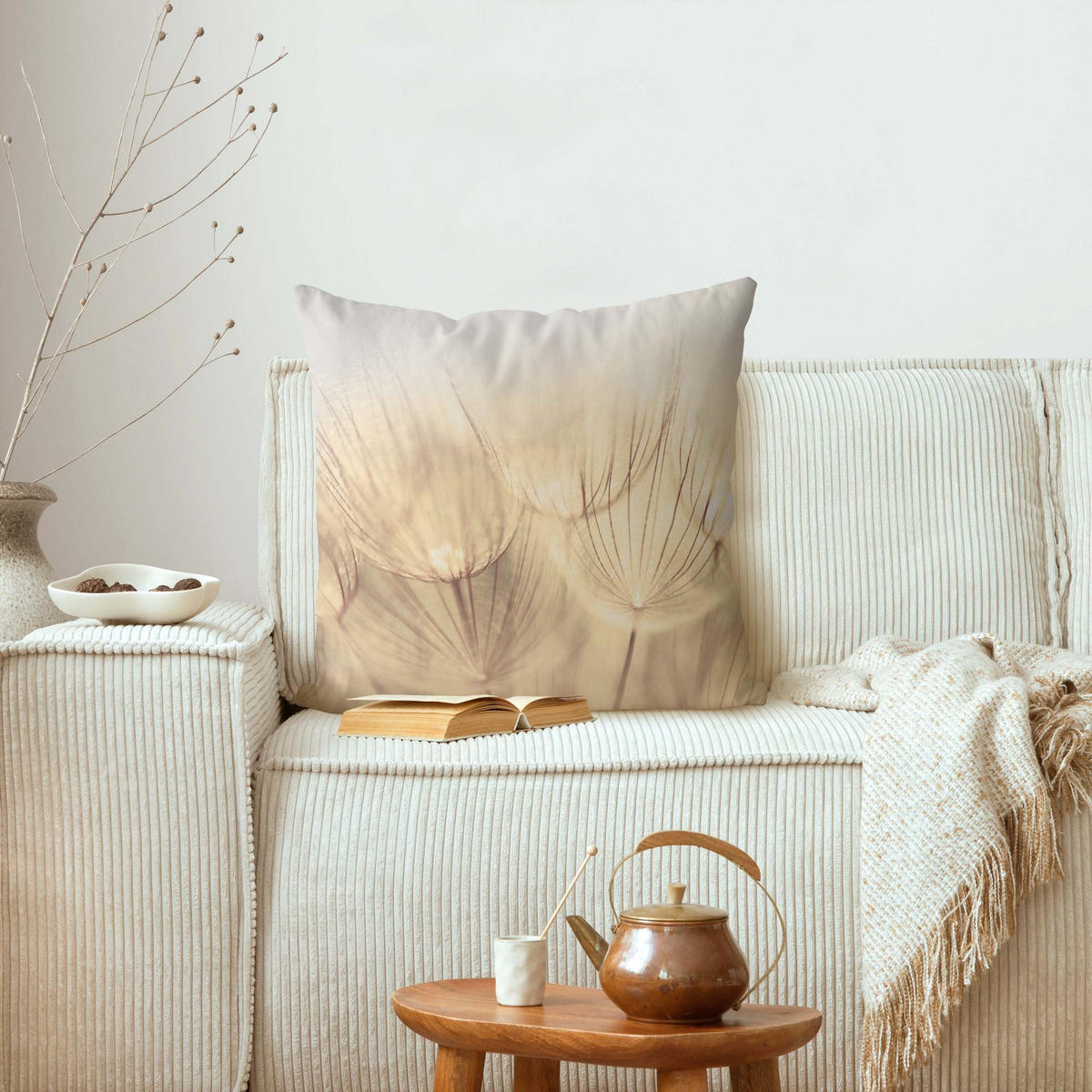 KISSENBEZUG Pusteblumen Nahaufnahme in wohnlicher Sepia Tönung 40/40 cm - Eichefarben, Textil (40/40cm) - Bilderwelten