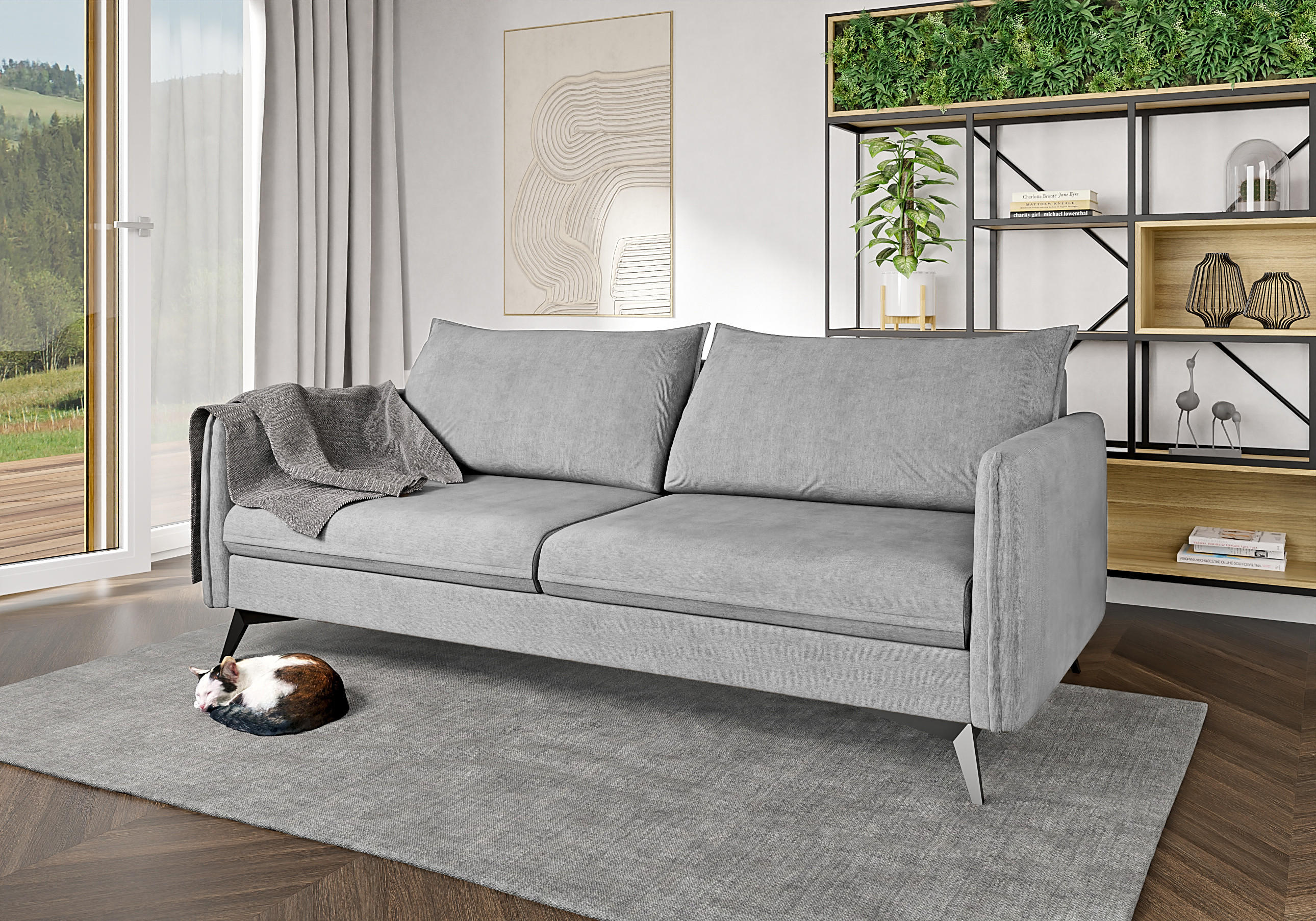 3-SITZER-SOFA Pulse Silber Luxusmicrofaser - Silberfarben/Schwarz, Holz/Textil (199/86/91cm) - S-Style Möbel