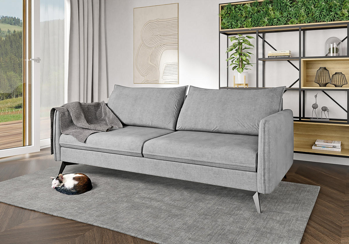 3-SITZER-SOFA Pulse Silber Luxusmicrofaser - Silberfarben/Schwarz, Holz/Textil (199/86/91cm) - S-Style Möbel