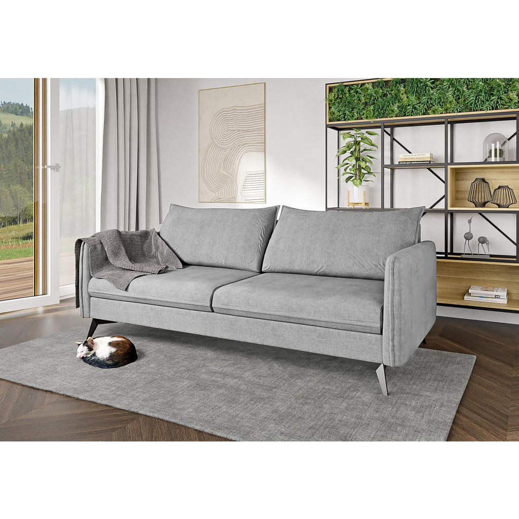 Thumbnail - S-Style Möbel Sitzgarnitur, Silber, Textil, Echtholz,Buche, Birke, 6-Sitzer, Füllung: Polyetherschaumkern, 199x86x91 cm,...