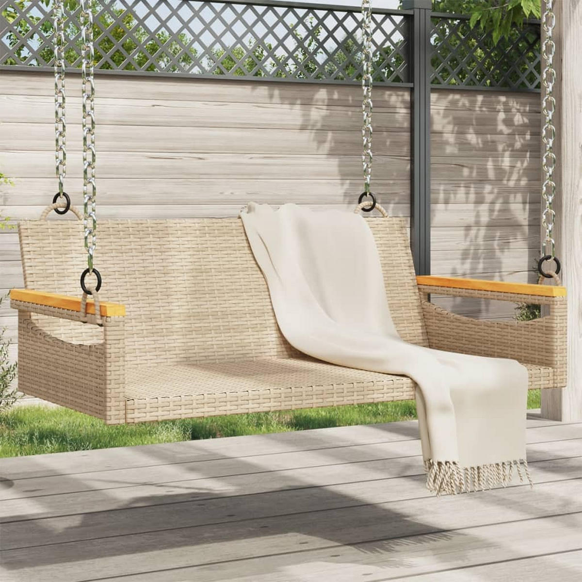 HÄNGEBANK Beige 109x62x40 cm Poly Rattan - Beige, Kunststoff (109/40/62cm) - furnicato