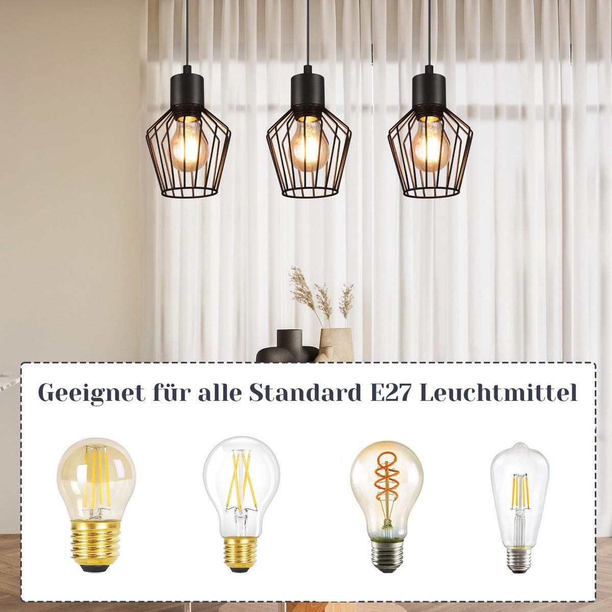 HÄNGELEUCHTE Ziel 3-flammig 50/12/150 cm - Schwarz, Metall (50/12/150cm) - Nettlife