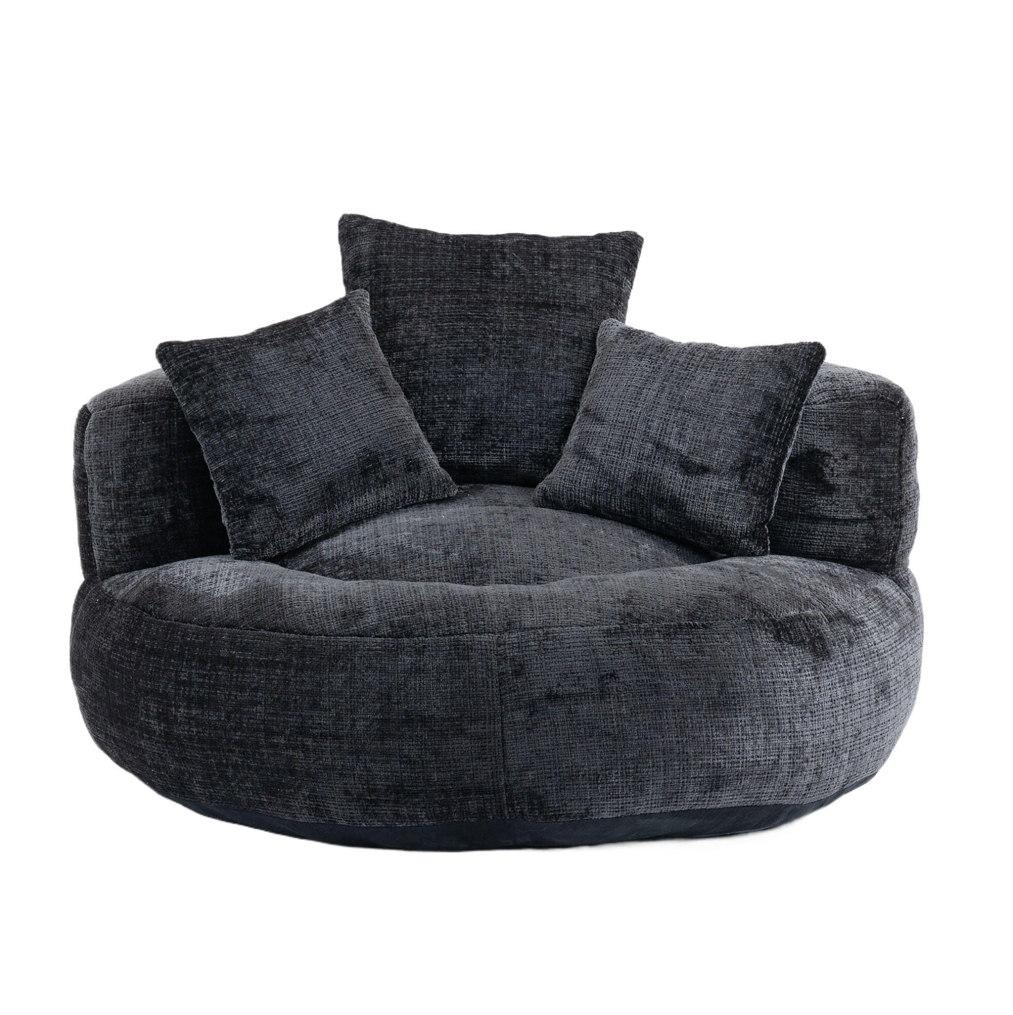 SITZSACK mit Armlehnen 108 x 108 x 52 cm Chenille Black - Schwarz, Kunststoff (108/52/108cm) - Beauniv