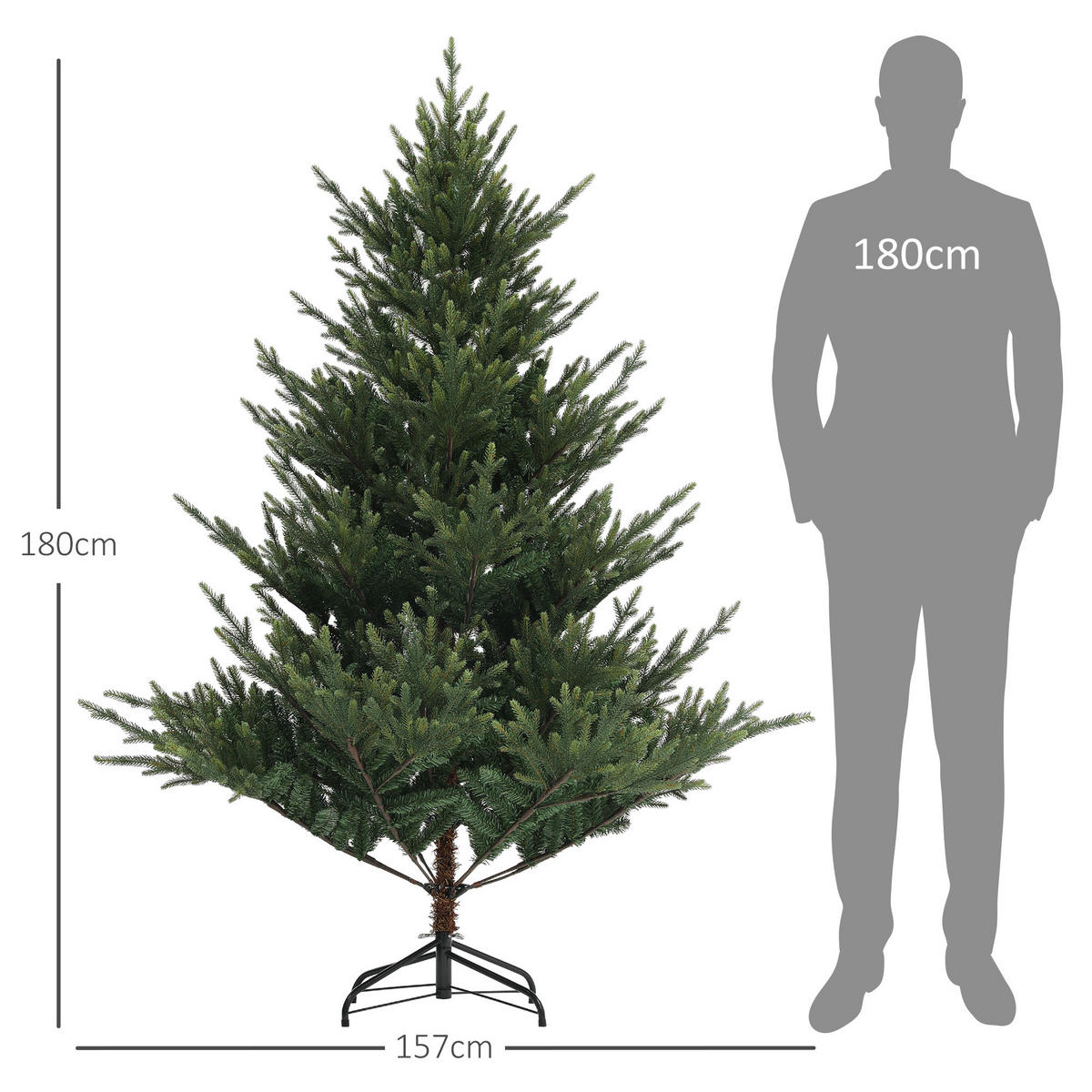 WEIHNACHTSBAUM 180cm, Metallsockel, Grün - Grün, Kunststoff (180cm) - HOMCOM