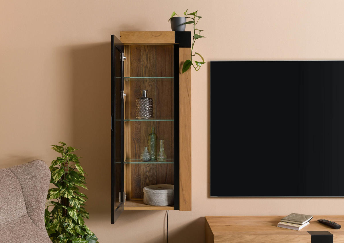 HÄNGEVITRINE Wildeiche 48x35x120 natur geölt ROTTERDAM #110 - Braun, Holz (48/120/35cm) - Massivmoebel24